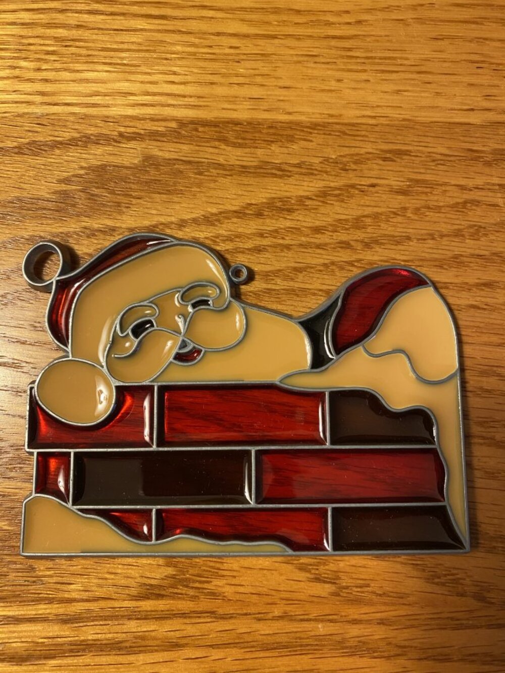 Vintage Christmas Stain Glass-Like Window Decor-Santa @ Chimney